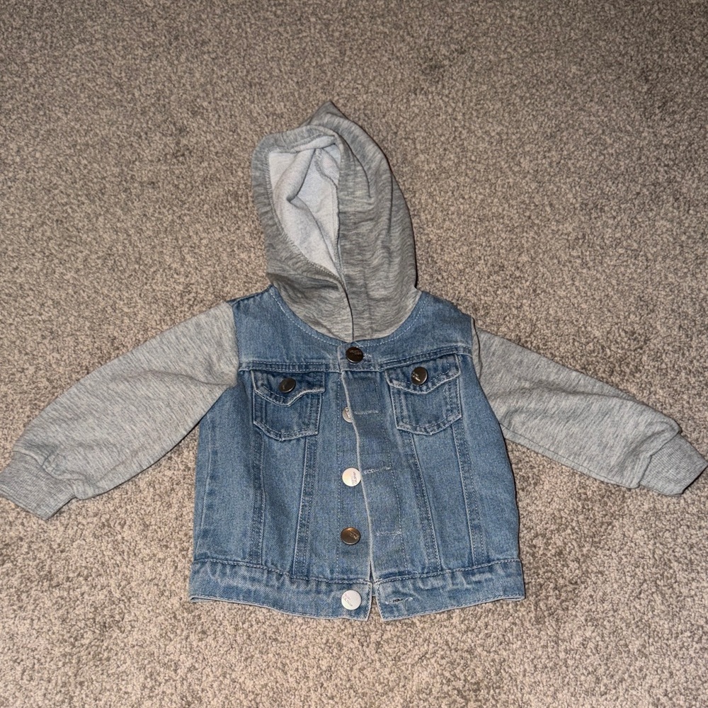 SHEIN Kids Blue Denim Jacket with Gray Hood